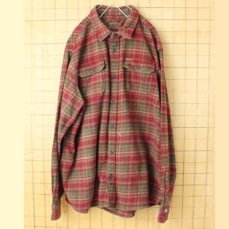 USA ORVIS ヘビーフランネルチェックシャツ ジャケット ポケット付 レッド ブラウン メンズXL 長袖 アウトドア アメリカ古着