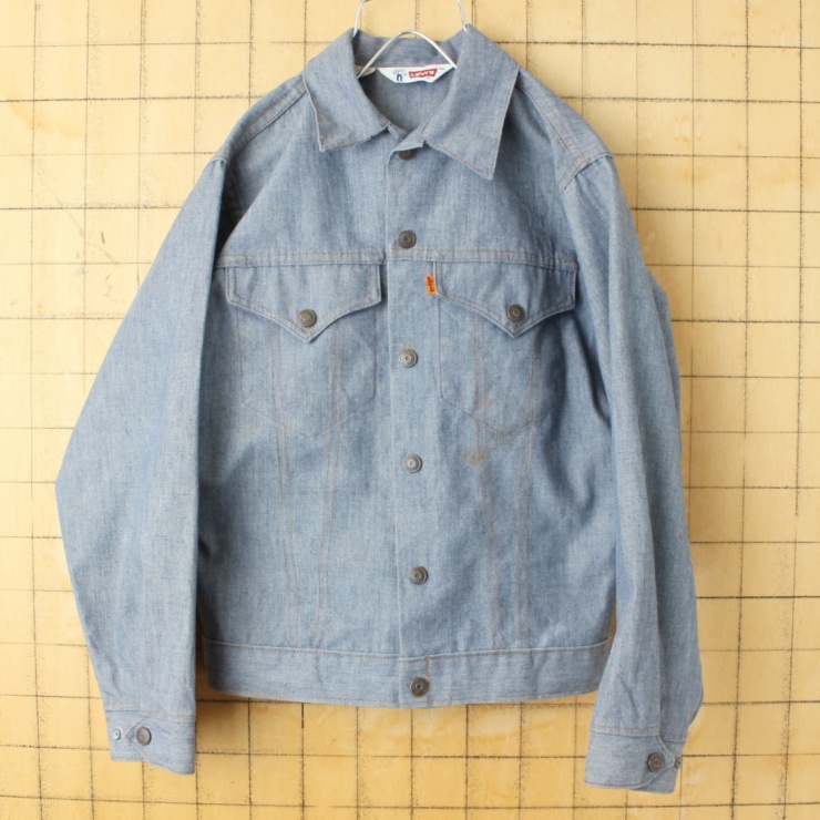 70s 80s USA Levis リーバイス キッズ 刺繍 デニム ジャケット レディースS相当 ブルー ホリーホビー アメリカ古着