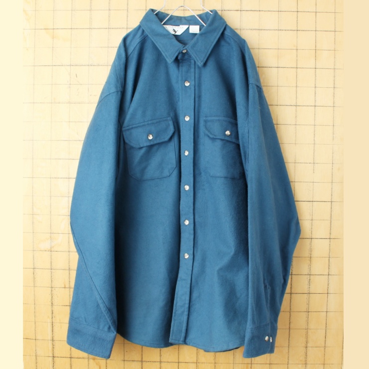 ビッグサイズ 80s 90s USA製 BLACK DUCK コットン シャモアクロス シャツ ネイビー ブルー メンズ3XL 長袖 アメリカ古着