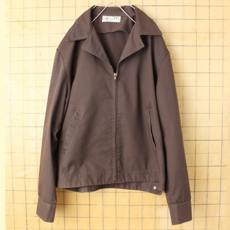 70s 80s Anchor Textiles CANADA製 ワークジャケット メンズL ブラウン オープンカラー アメリカ古着