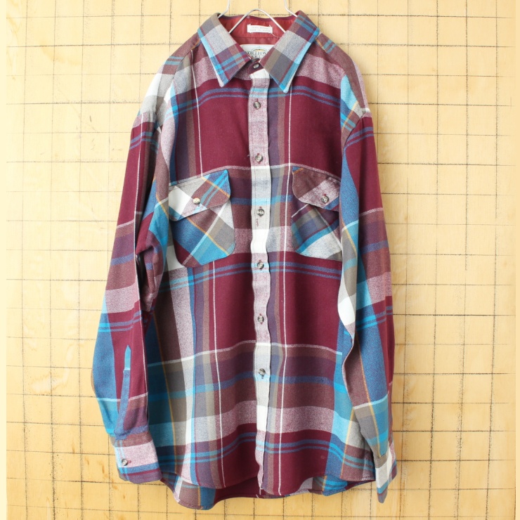80s 90s USA NORTHWEST TERRITORY アクリル チェック シャツ レッド メンズL 長袖 アメリカ古着