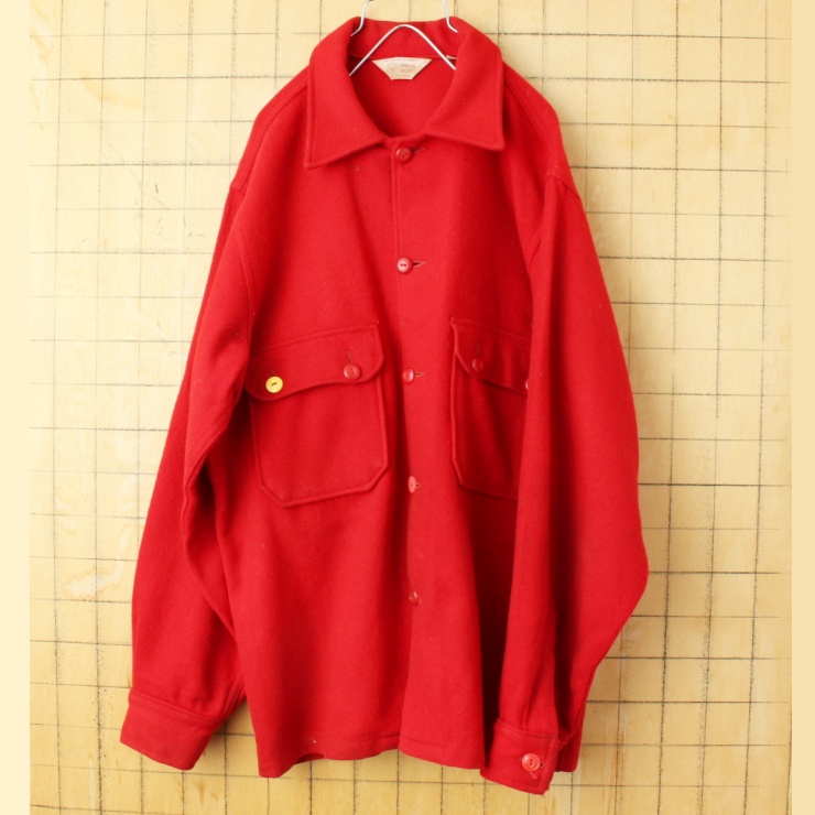 50s 60s USA製 ボーイスカウト ウール シャツ レッド メンズXL相当 長袖 アメリカ古着