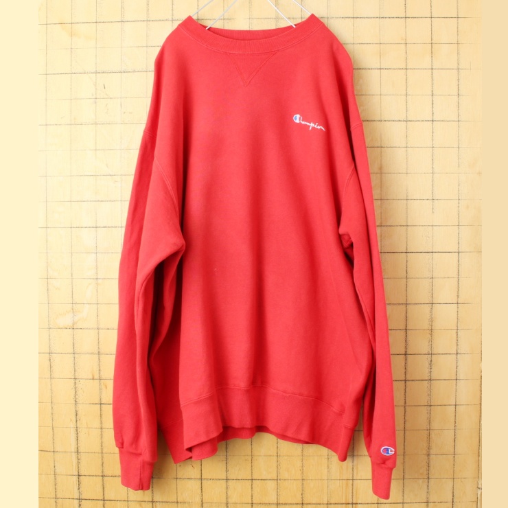 ビッグサイズ 90s USA製 champion チャンピオン スウェット レッド メンズ3XL ワンポイント 刺繍 アメリカ古着