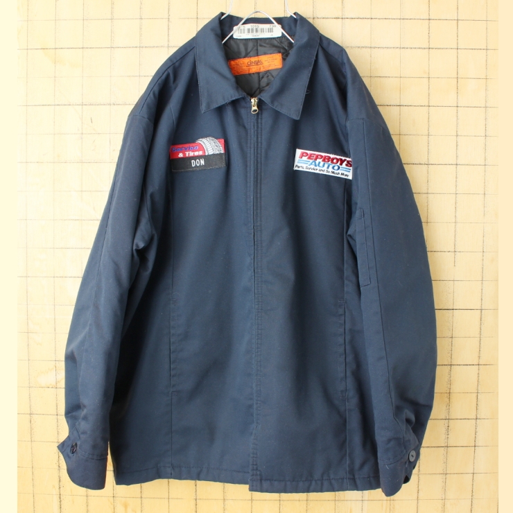 90s 00s USA CiNTAS PEPBOYS ワークジャケット メンズL ネイビー ブルー ワッペン アメリカ古着