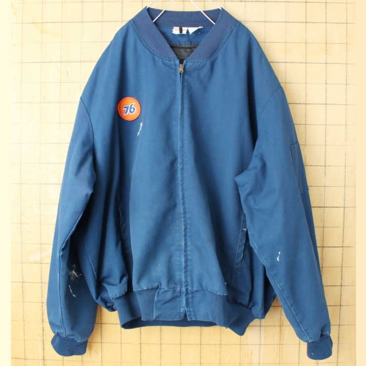 ビッグサイズ 80s 90s USA製 UNITOG 76ワッペン ワークジャケット メンズ4XL相当 ネイビー ブルー アメリカ古着