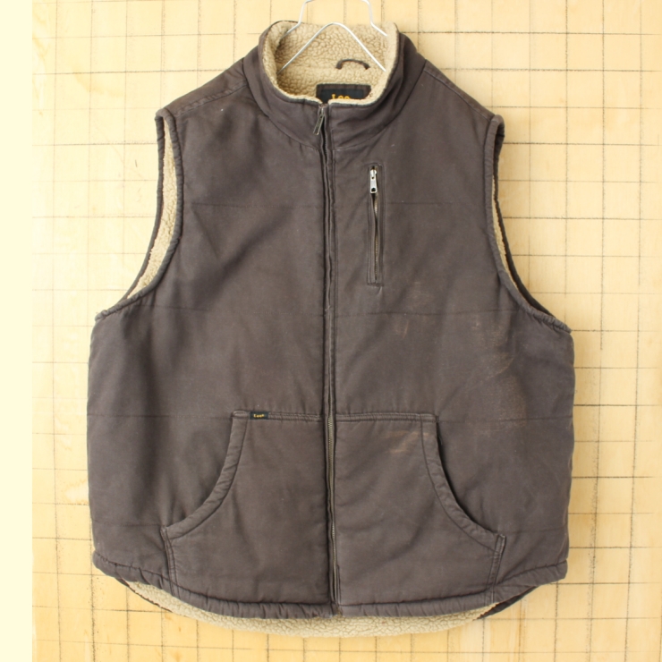 USA Lee コットンボアライナーベスト メンズXL ブラウン アウトドア キャンプ アメリカ古着