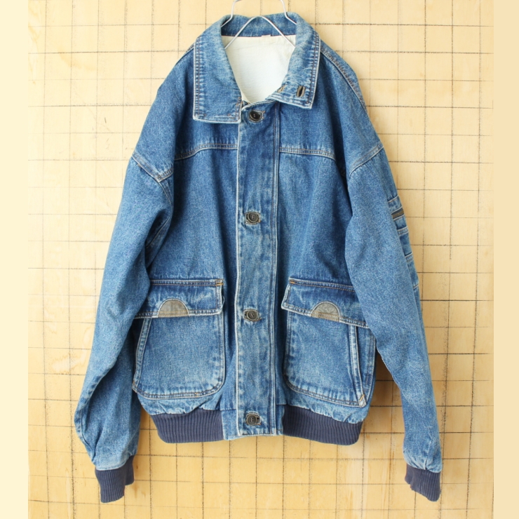 80s 90s USA ジップアップデニムジャケット メンズL ブルー アメリカ古着