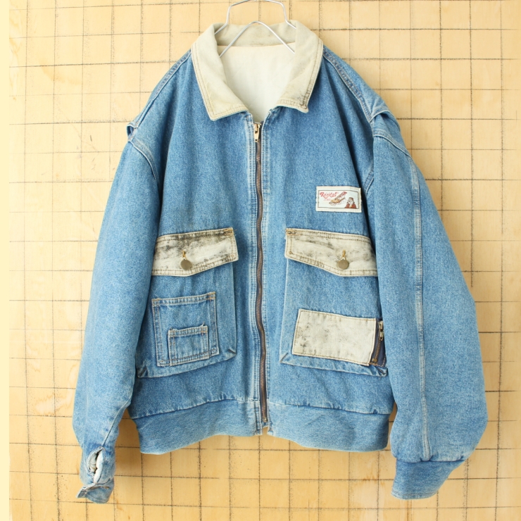 80s 90s CANADA製 Recital JEANS ジップアップデニムジャケット メンズM ブルー アメリカ古着