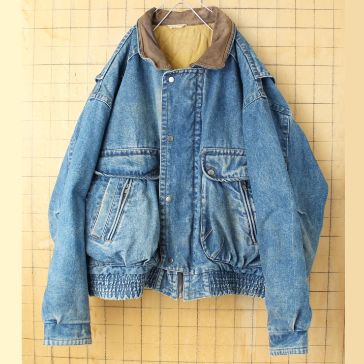 ビッグサイズ 80s 90s USA ジップアップデニムジャケット メンズXL ブルー アメリカ古着