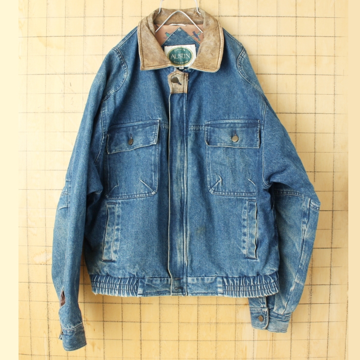 80s 90s USA AUSTIN ジップアップデニムジャケット メンズL相当 ブルー アメリカ古着
