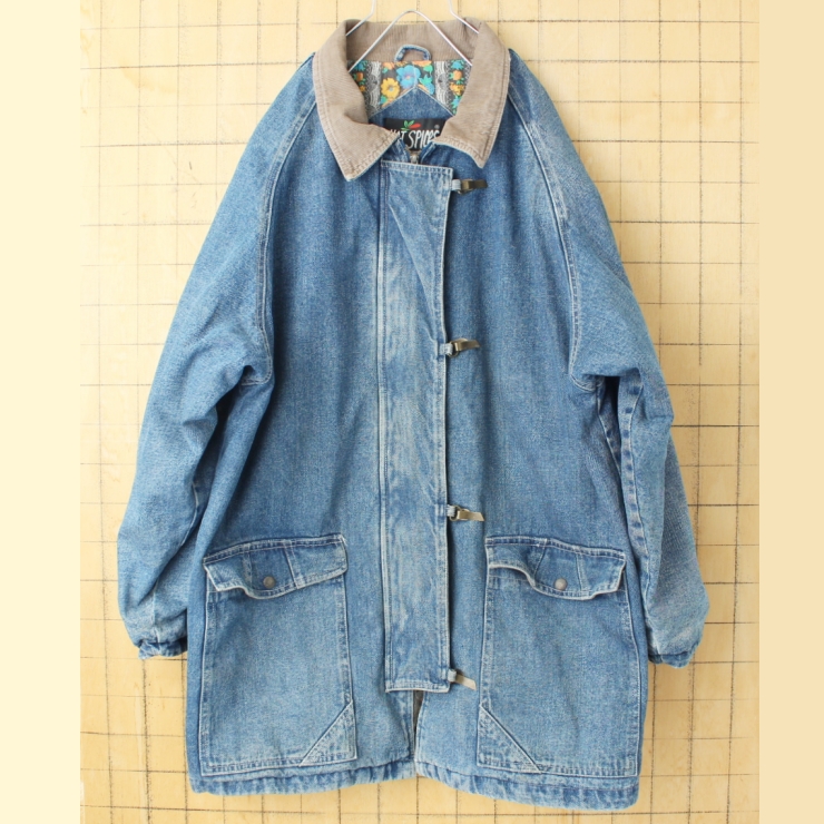 80s 90s USA HOT SPICES ジップアップデニムカバーオール ジャケット レディースL ブルー アメリカ古着