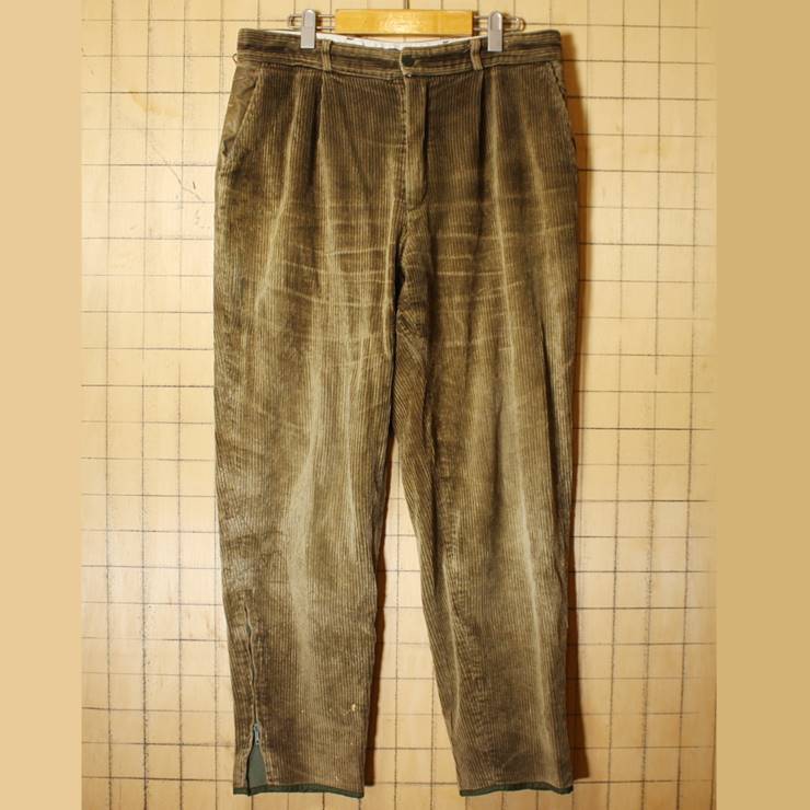 60s 70s EURO 太畝コーデュロイ ハンティング タック パンツ ブラウン W35相当 茶 ヨーロッパ古着 MONCHAUX SPORT