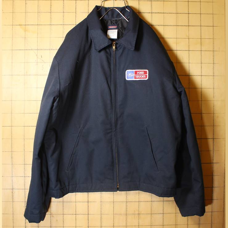 Dickies ディッキーズ Ford フォード ワーク ジャケット キルティングライナー ブルゾン ワッペン メンズL ネイビー ジャンパー 古着