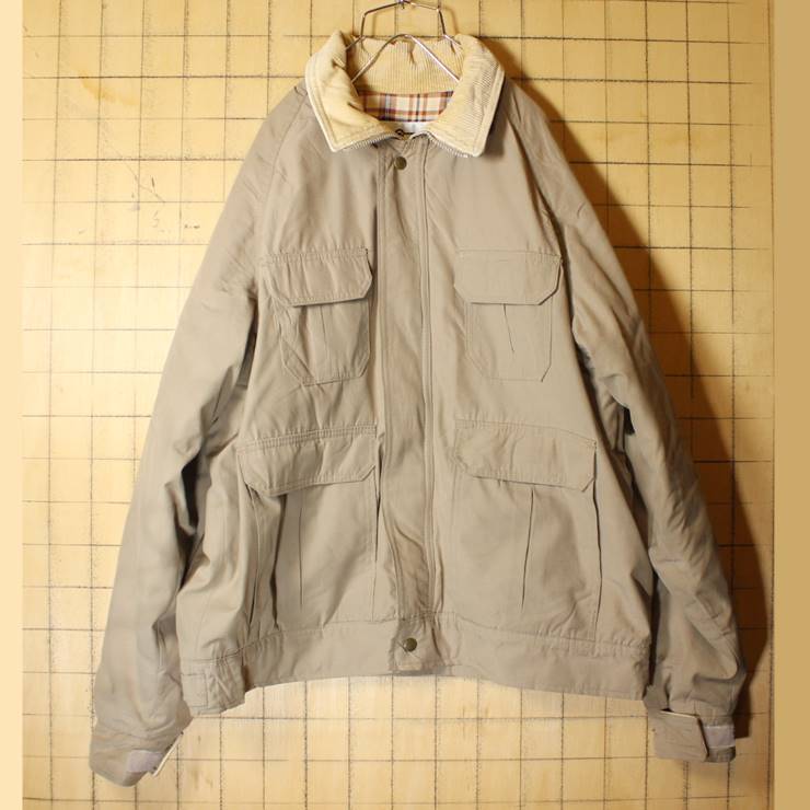 ビッグサイズ 70s USA製 Woolrich 中綿 ナイロンジャケット キャンプ アウトドア メンズXL ベージュ マウンテンパーカー コーデュロイ 古着