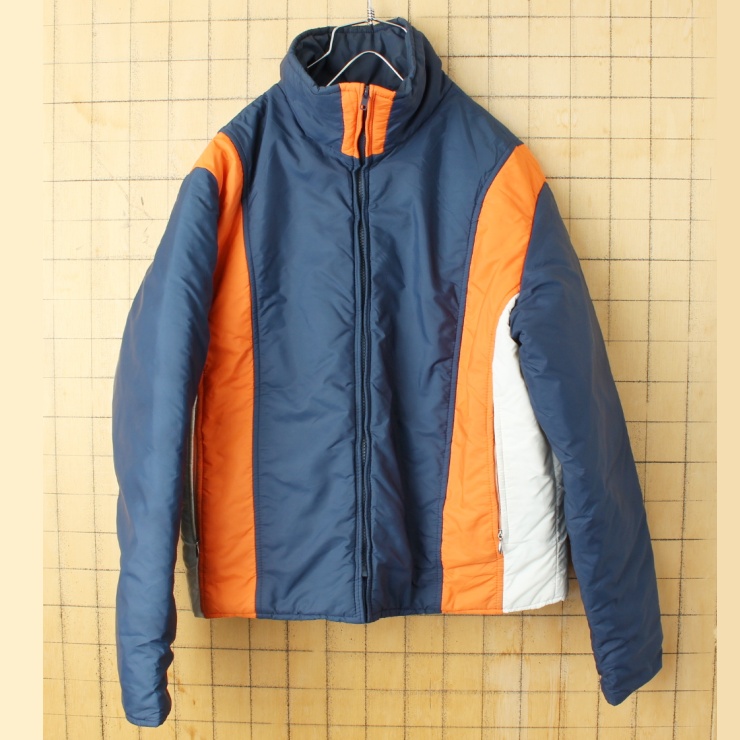 70s 80s USA Woolrich ウールリッチ ダウンジャケット ネイビー オレンジ メンズM スキー アメリカ古着