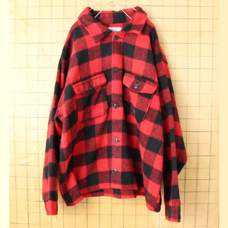 ビッグサイズ CANADA CODET ブロックチェック ボックスシルエットウールシャツ レッド ブラック メンズXL相当 長袖 アメリカ古着