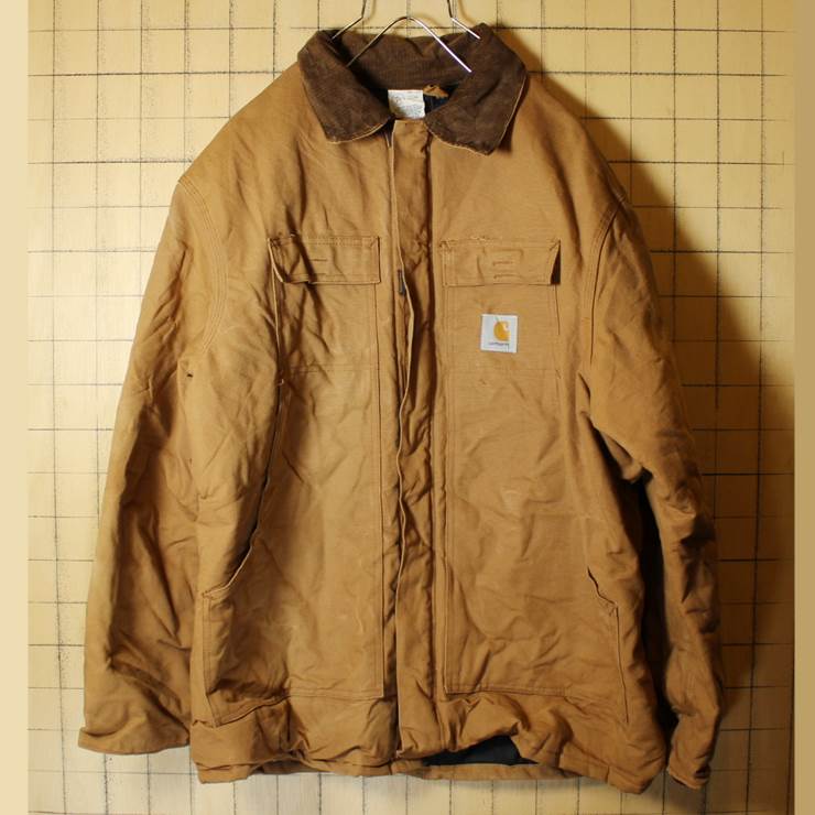 80s-90s USA製 Carhartt カーハート カバーオール ブラウン ダックジャケット 裏キルティング メンズ2XL相当 古着 ビッグサイズ