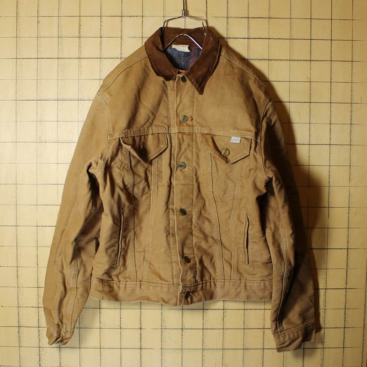 80s-90s USA製 Carhartt カーハート ダック ジャケット ブラウン 裏ブランケット メンズSM相当 古着 ジャンパー