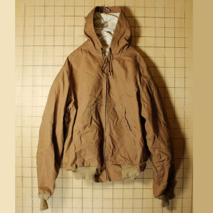 80s USA製 Carhartt 100YEARS カーハート ダック パーカー ジャケット ブラウン 裏メッシュ メンズL 古着