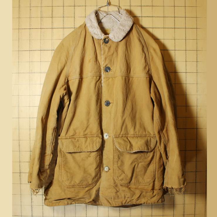 60s-70s USA製 Carhartt カーハート 古着 ブラウン ダックジャケット 裏ボア メンズL相当 カバーオール ダメージ