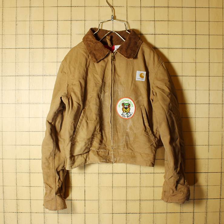 80s-90s USA製 Carhartt カーハート ダック ジャケット ブラウン 裏キルティング キッズ140cm相当 YOGI BEAR 古着 ジャンパー 子供服