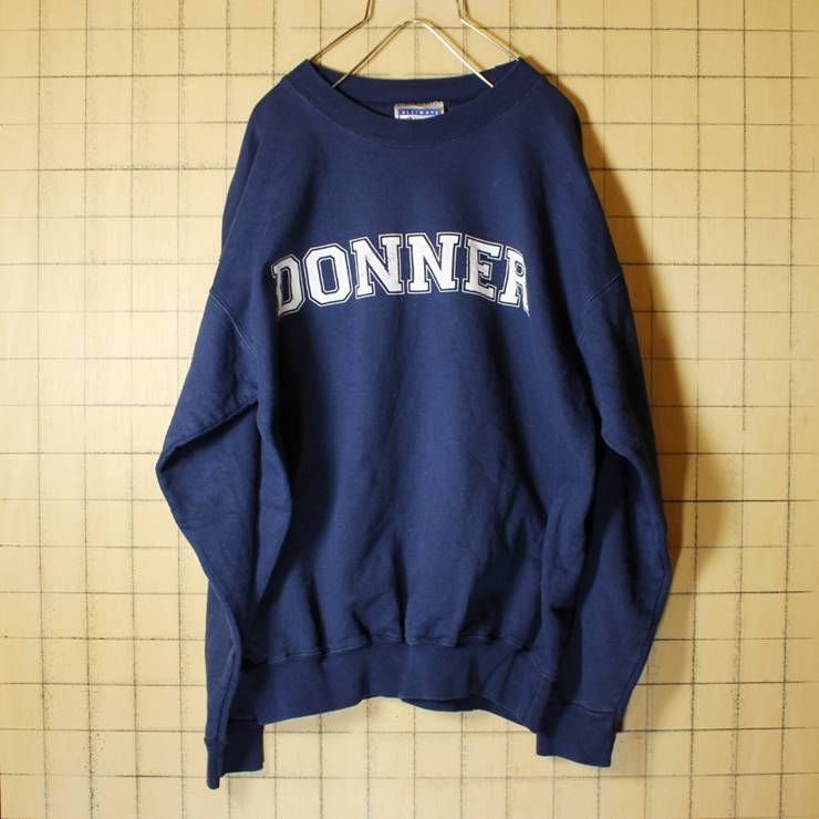 Hanes 古着 スウェット トレーナー メンズM ヘインズ DONNER 両面 プリント ネイビー