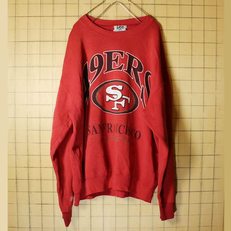 USA製 Lee NFL 49ERS プリント スウェット 古着 レッド メンズL サンフランシスコ・フォーティナイナーズ