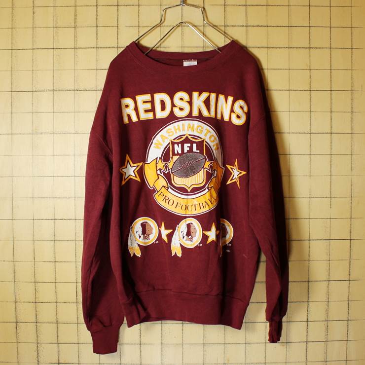 USA製 NFL REDSKINS プリント スウェット 古着 レッド メンズM インディアン ワシントン・レッドスキンズ LOGO7