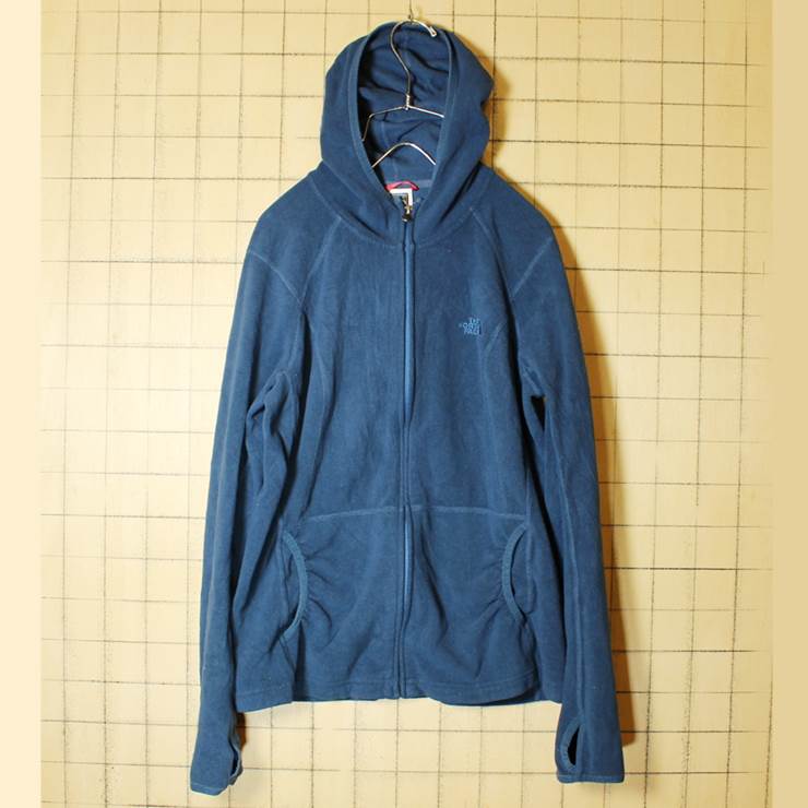 THE NORTH FACE ノースフェイス フリース ジップアップ ジャケット パーカー ブルー レディースL フード 古着 インナー