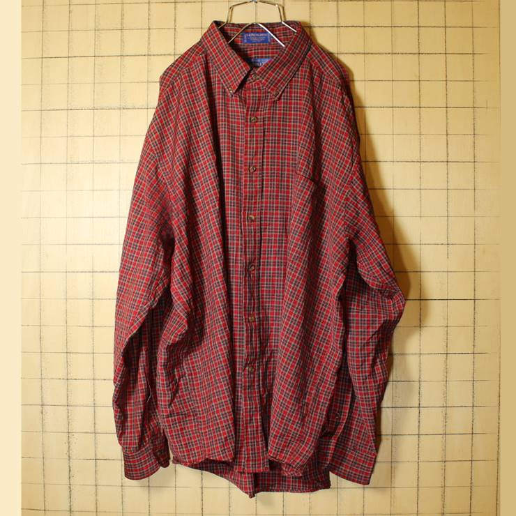 SIR PENDLETON ペンドルトン レッド 長袖 ウール チェック ボタンダウンシャツ メンズXL 古着