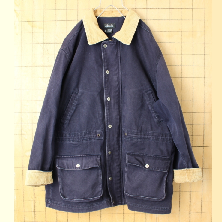 90s USA Rafaella ジップアップジャケット メンズL ネイビー アウトドア コーデュロイ アメリカ古着
