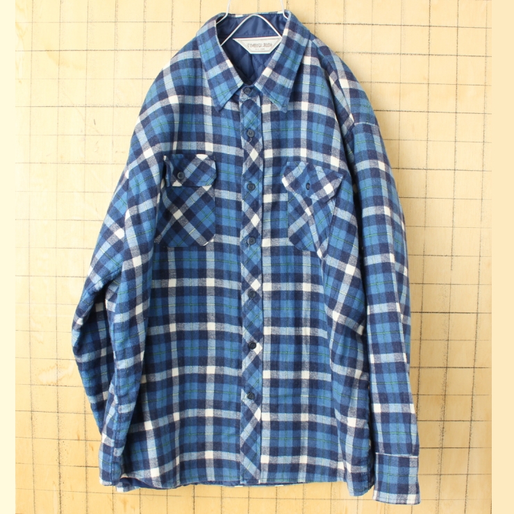 ビッグサイズ 80s 90s USA TIMBER RUN キルティングライナー チェックシャツ ブルー メンズXXL 長袖 中綿 アメリカ古着