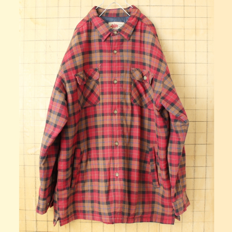 ビッグサイズ 90s USA FIELD N’ FOREST キルティングライナー チェックシャツ レッド メンズXL 長袖 中綿 アメリカ古着