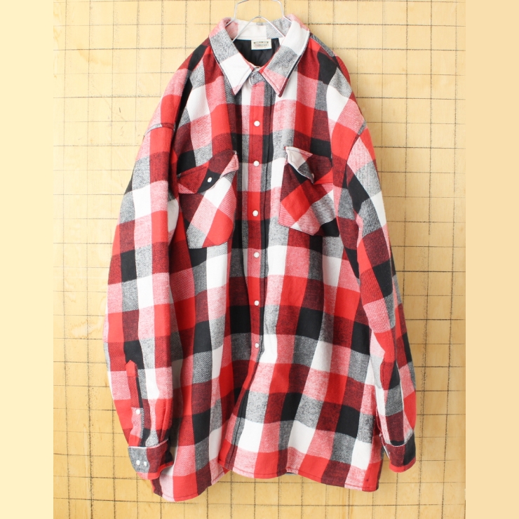 ビッグサイズ 90s 00s USA FIVE BROTHER キルティングライナー チェックシャツ レッド ブラック メンズXL 長袖 中綿 アメリカ古着