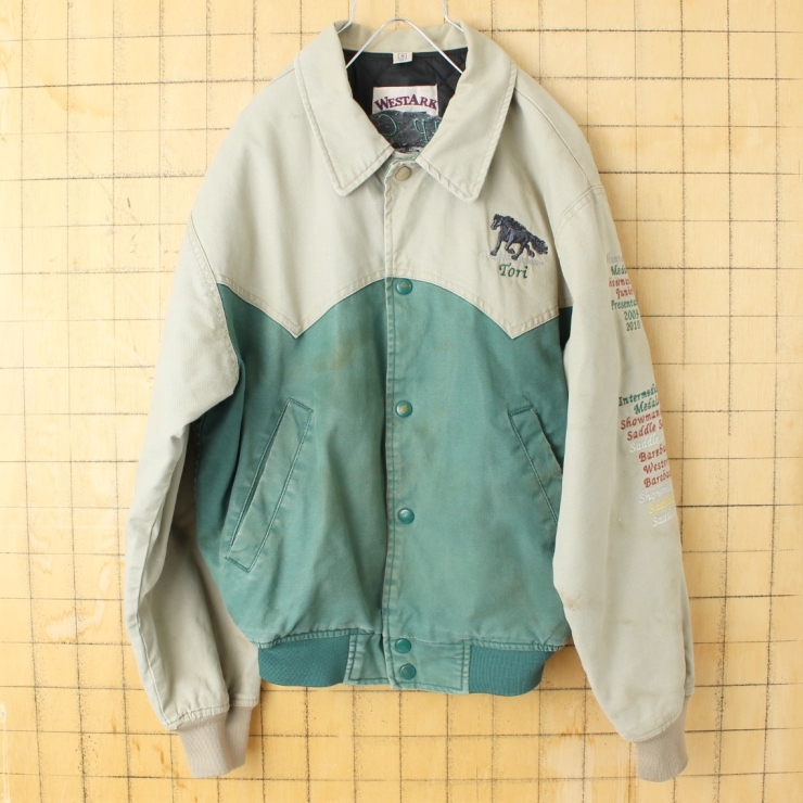 USA WESTARK ウマ刺繍 中綿ジャケット ベージュ グリーン メンズS アメリカ古着