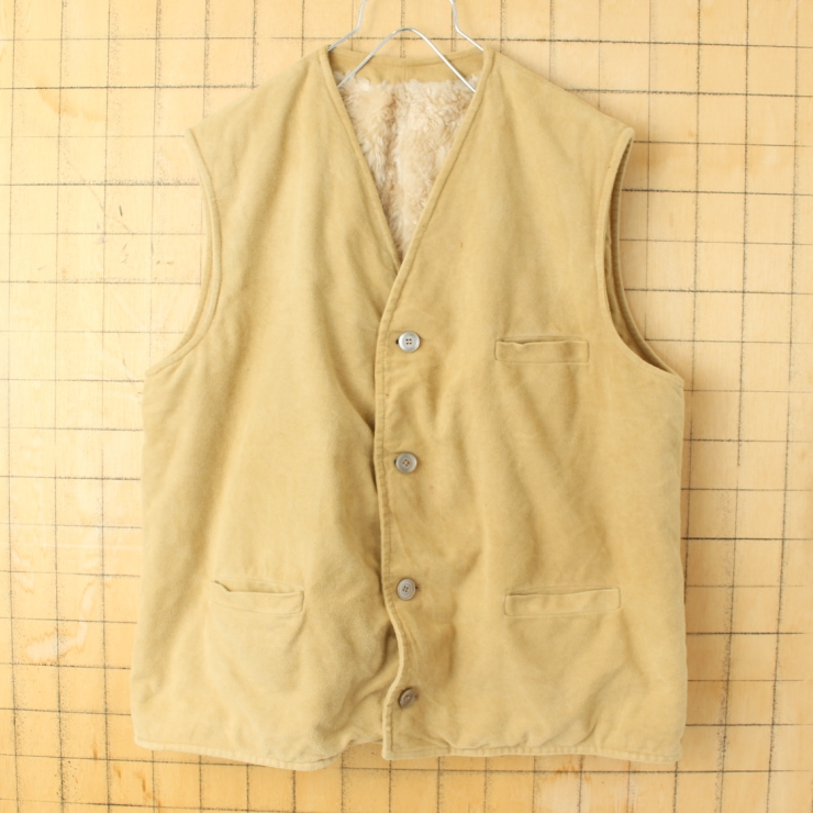 60s 70s ドイツ ボアライナー コットンワークベスト メンズL相当 ベージュ アウトドア キャンプ ユーロ ヨーロッパ古着