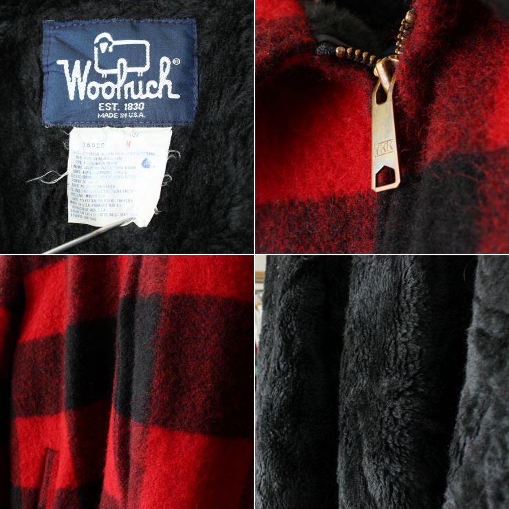 70s 80s USA製 Woolrich ウールリッチ バッファローチェック ウール ジャケット ボアライナー メンズM レッド アウトドア  アメリカ古着