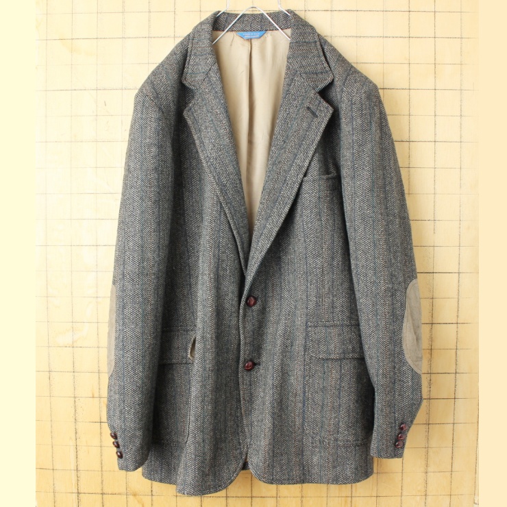 80s 90s USA製 PENDLETON ウール テーラード ジャケット メンズXL相当 グレー エルボーパッチ アメリカ古着