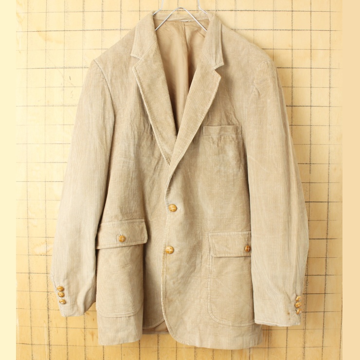 70s 80s USA JCPenney コーデュロイ テーラード ジャケット メンズL相当 ベージュ アメリカ古着