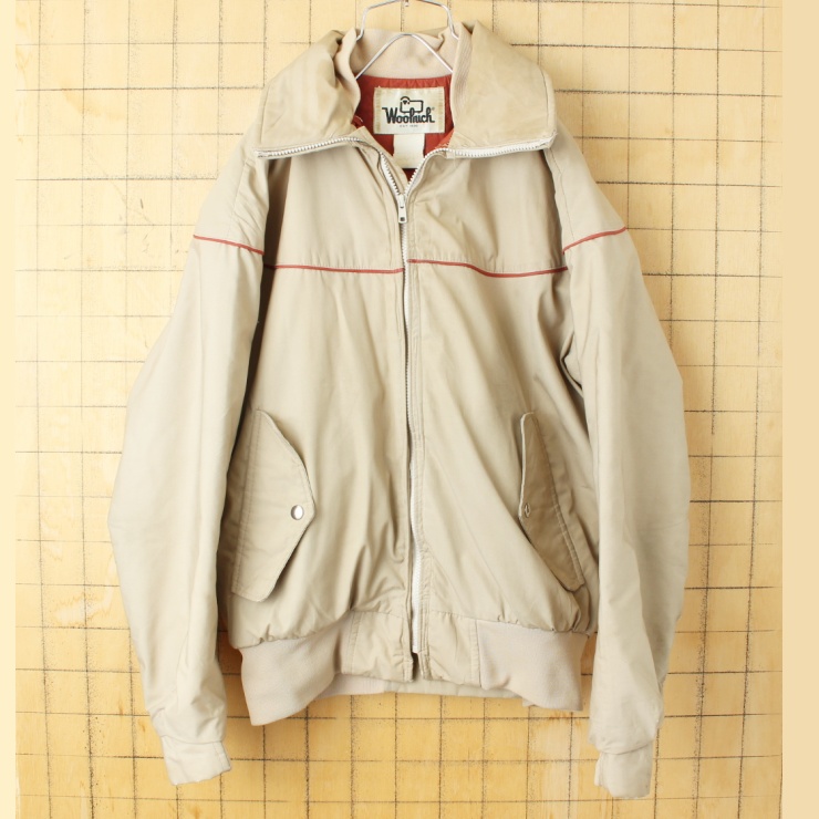 70s 80s USA製 Woolrich ウールリッチ 中綿 ジャケット ベージュ メンズSM相当 アメリカ古着