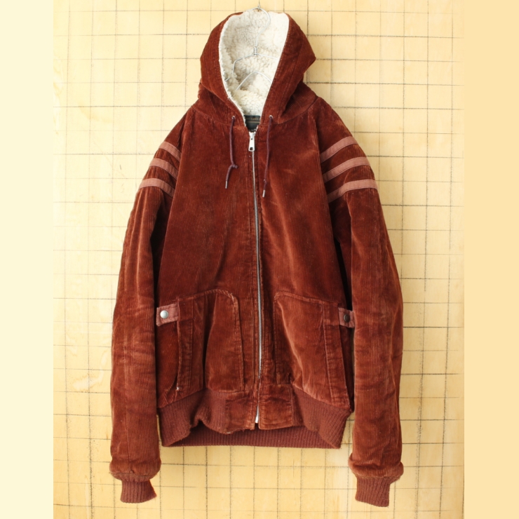 70s 80s USA JCPenney ボアライナー ジップアップコーデュロイジャケット メンズL相当 ブラウン アメリカ古着