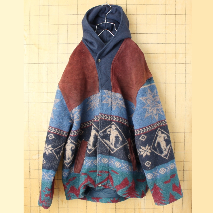 80s 90s CANADA製 BILERMAN EUROPA INTERNATIONAL ウールジャケット メンズXL相当 ブルー アメリカ古着