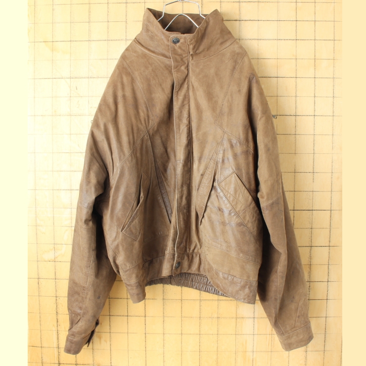 80s 90s USA ADVENTURE BOUND レザージャケット メンズL ベージュ 中綿ライナー アメリカ古着