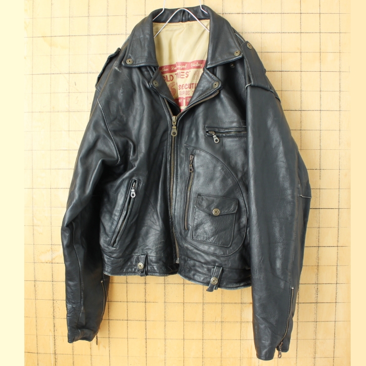 80s 90s USA OLD TIMES ダブルライダースレザージャケット ブラック メンズL相当 アメリカ古着