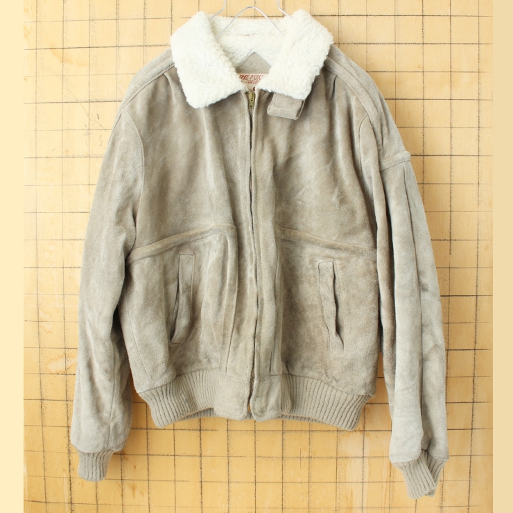 70s 80s USA THE FOX COLLECTION ボアライナー スエードレザージャケット メンズXL相当 ベージュ アメリカ古着