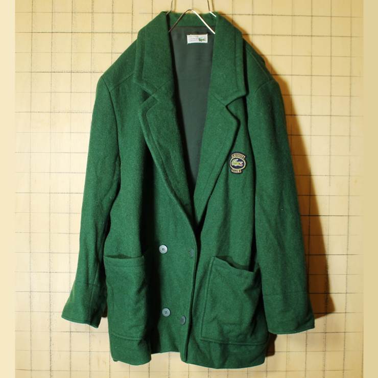 80s LACOSTE CLUB フランス製 ウール ダブル ジャケット グリーン メンズXL相当 フレンチラコステ 古着