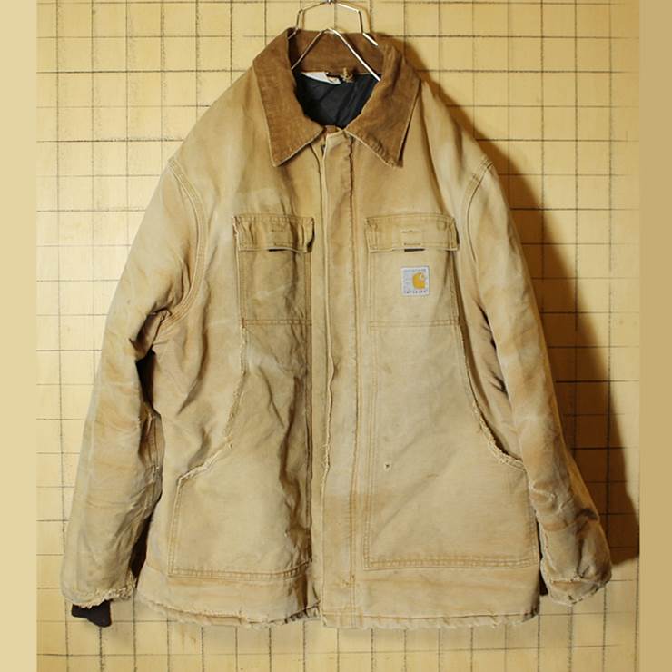 ビッグサイズ 80s USA製 100YEARS Carhartt カーハート カバーオール ブラウン ダックジャケット 裏キルティング メンズ2XL相当 古着