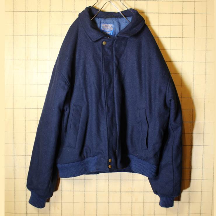 70s USA製 PENDLETON LOBO ウール ジャケット ネイビー メンズM ペンドルトン ジップアップ 古着