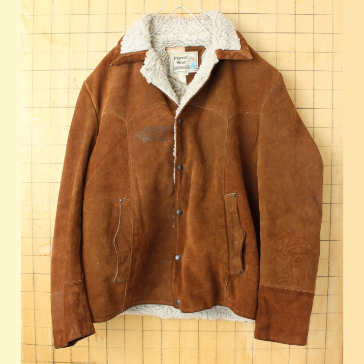 70s 80s USA Pioneer Wear ボアライナー スエードレザージャケット メンズXL相当 ブラウン アメリカ古着