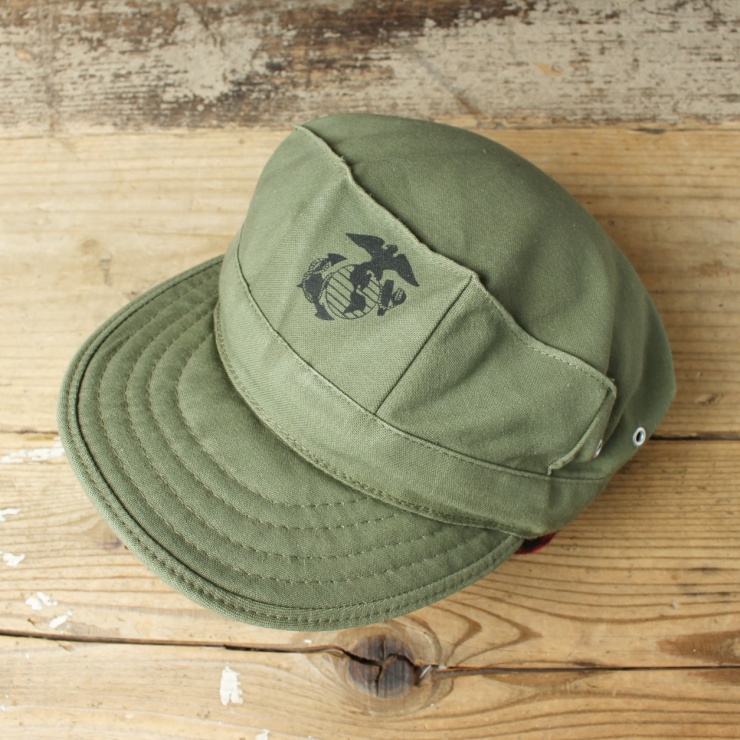 80s USA製 USMC 米海兵隊 ユーティリティ キャップ 帽子 オリーブグリーン ミリタリー アメリカ古着